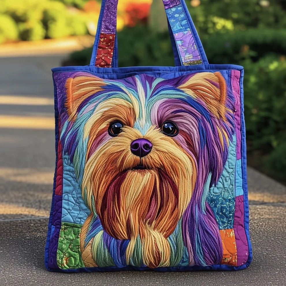 Rainbow Yorkie Charm Quilted Tote 🌈🐶